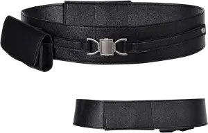 Medieval Knight Leather Belt Costume Adult Renaissance Cosplay Belt with Waist Bag Accessories for Men