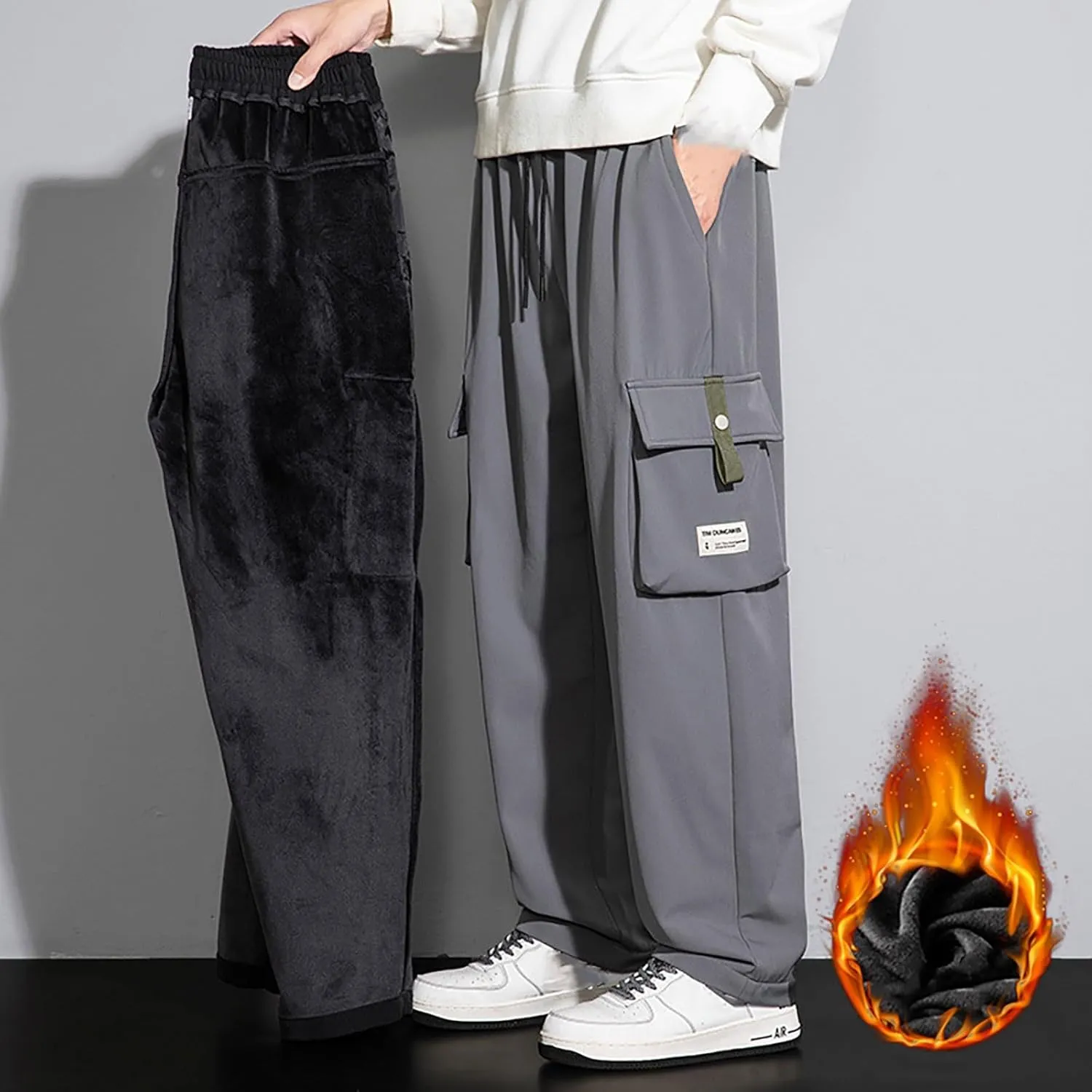 Mens Cargo Pants Workwear Pants for Men Flannel Lined Cargo Pants Men's High Stretch Multi-Pocket Cargo Pants Mens