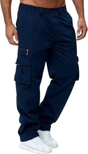 Men's Casual Multi-Pocket Loose Straight-Leg Work Pants Outdoor Fit Pants Fitness Pants