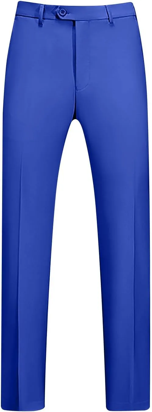 Mens Front Flat Dress Pants Slim Fit Business Casual Golf Suit Pants Ankle-Length Work Trousers with Pockets