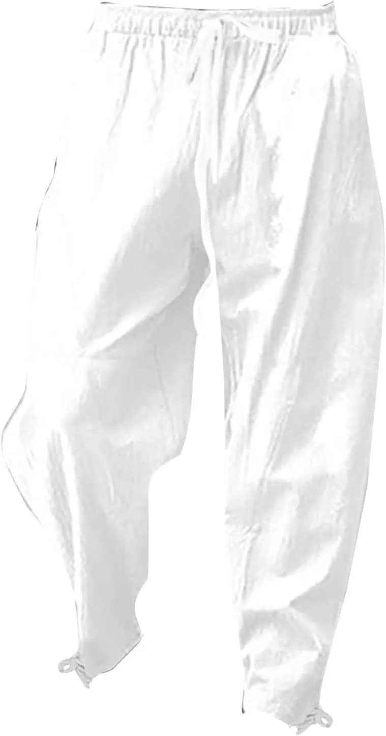 Men's Linen Pants Elastic Drawstring Casual Loose Fit Beach Summer Pants Lightweight Linen Trousers Yoga Pants