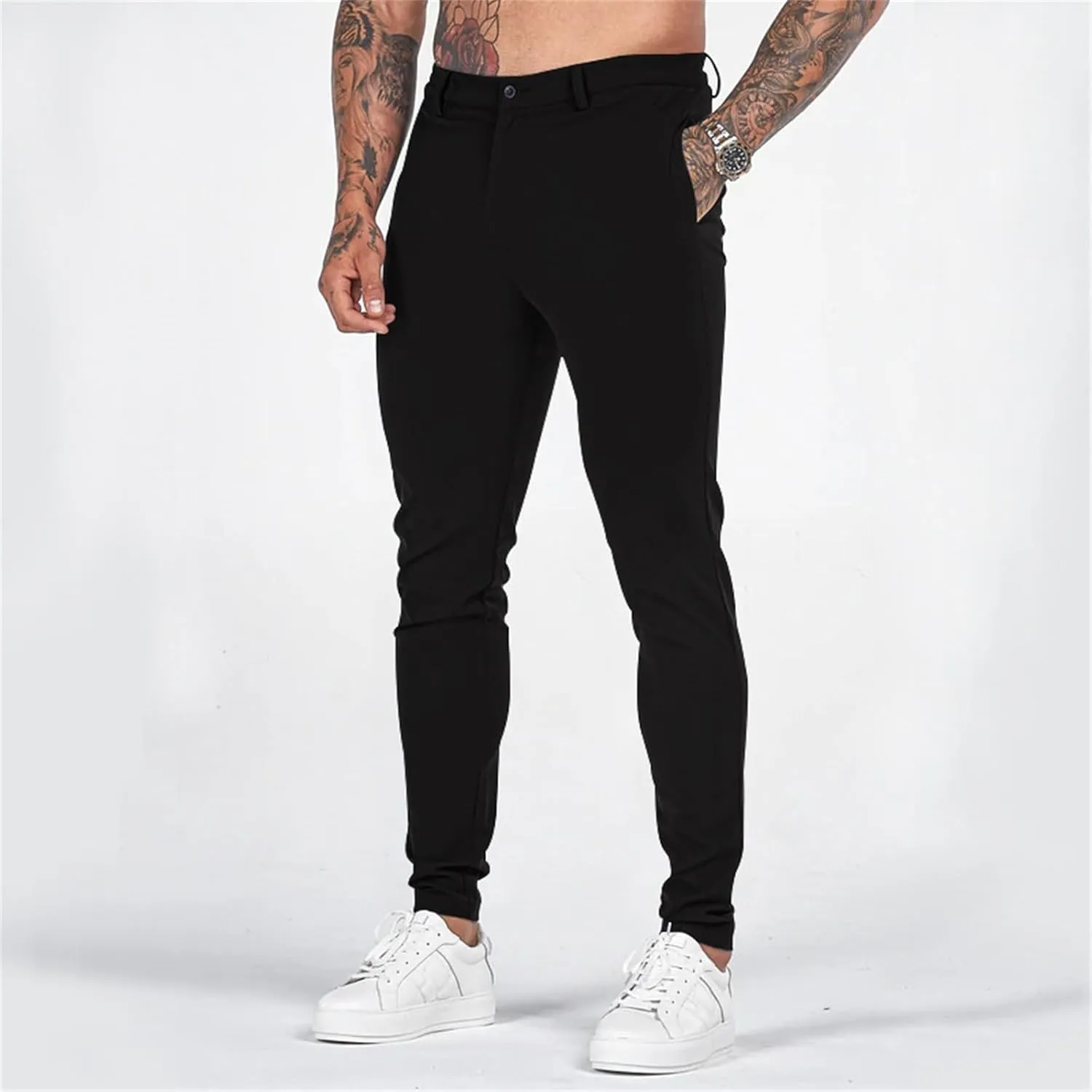 Mens Slim Fit Dress Pant Skinny Stretch Flat Front Business Casual Chino Suit Pants Lightweight Tapered Golf Pants