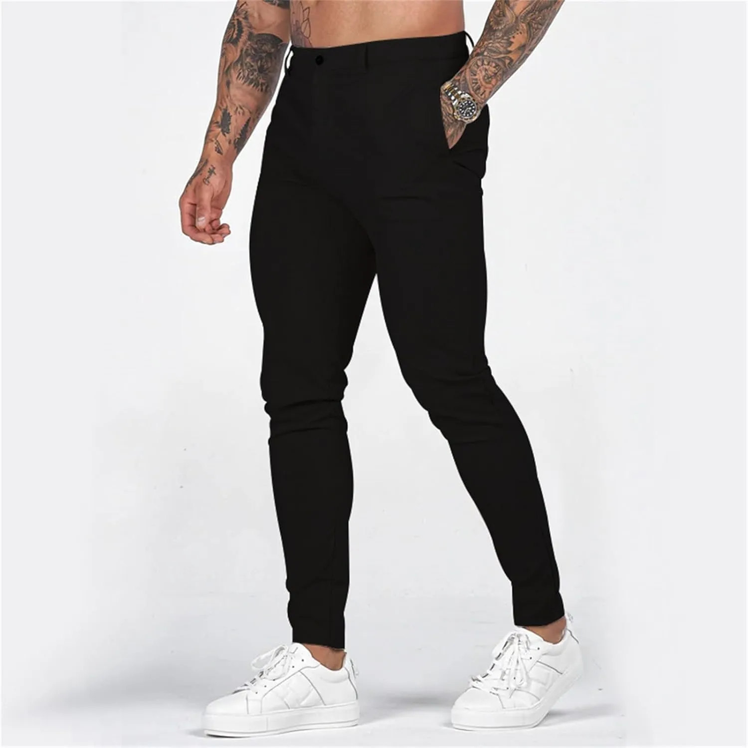 Mens Slim Fit Dress Pant Skinny Stretch Flat Front Business Casual Chino Suit Pants Lightweight Tapered Golf Pants