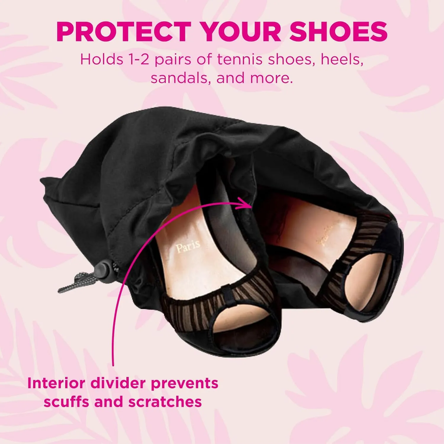 Miamica Shoe Storage Bag  11 x 9  Cute Shoe Bag for Women w Interior Divider, Protects Luggage - Fits 1-2 Pairs of Shoes
