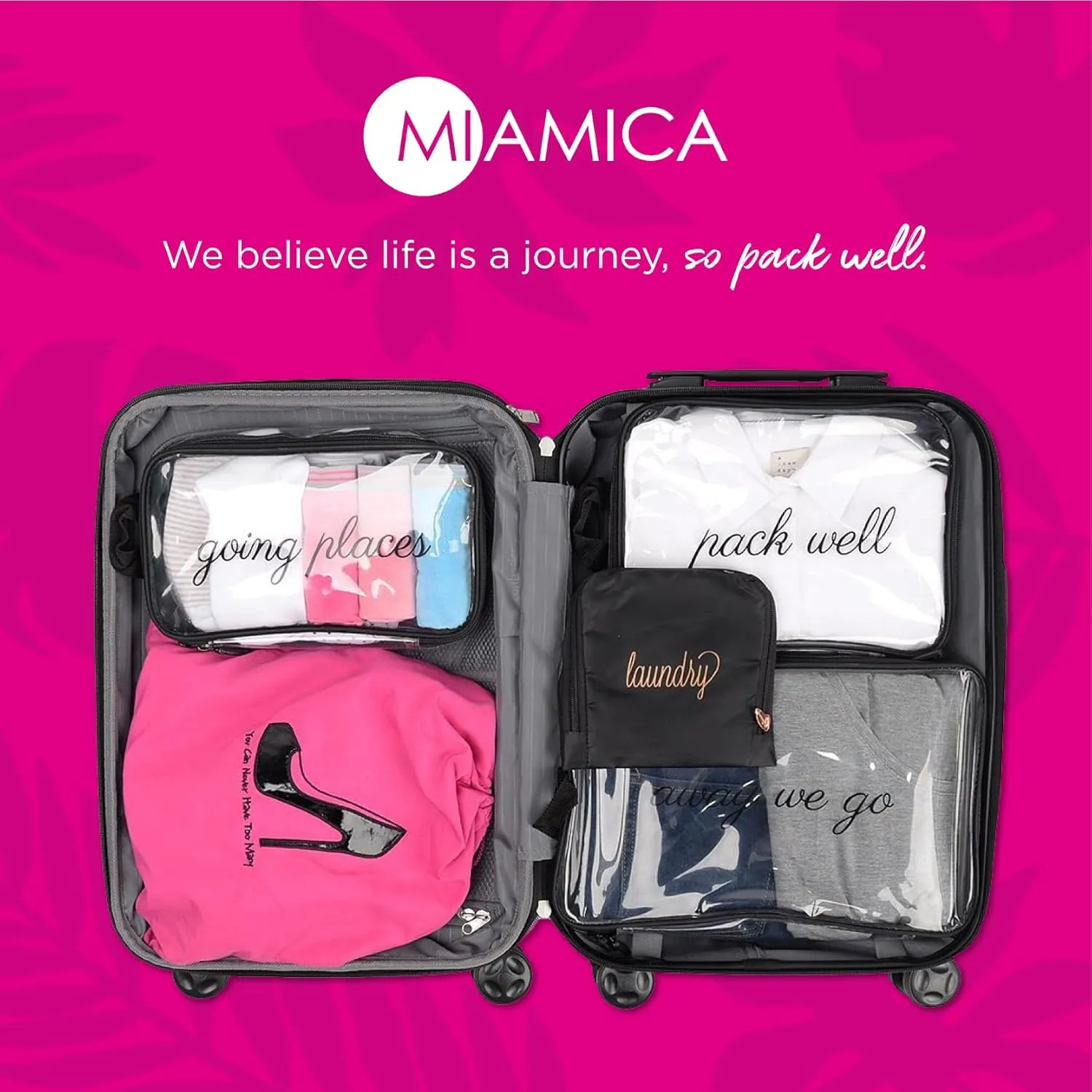 Miamica Shoe Storage Bag  11 x 9  Cute Shoe Bag for Women w Interior Divider, Protects Luggage - Fits 1-2 Pairs of Shoes
