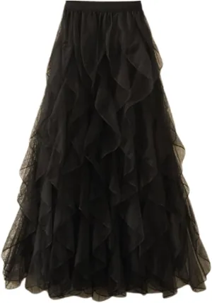 Midi Skirt for Women Trendy High Elastic Waist Loose Pleated Ladies Ruffles Casual Vacation Wedding Skirts for Party