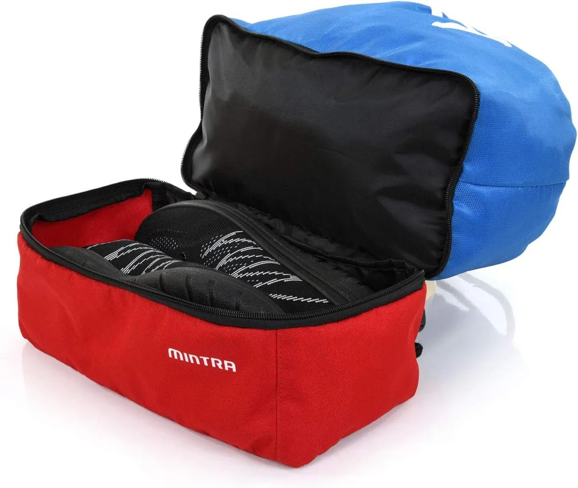 Mintra Sports Drawstring Bags - (Blue/Red, Stellar (12in x 18in)) Backpack, Cinch Sackpack, Bag, String, Sports, Gym, Waterproof, Unisex, Used for Gym, Sport, Workout