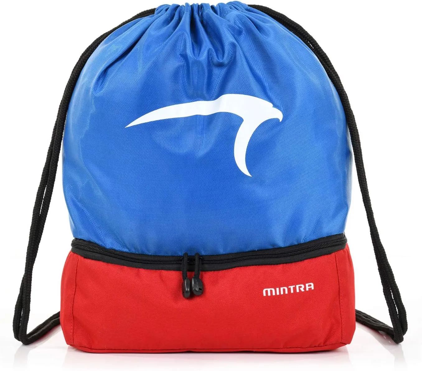 Mintra Sports Drawstring Bags - (Blue/Red, Stellar (12in x 18in)) Backpack, Cinch Sackpack, Bag, String, Sports, Gym, Waterproof, Unisex, Used for Gym, Sport, Workout