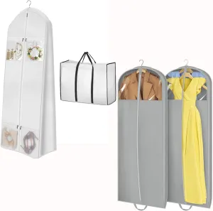 MISSLO Portable 70" Wedding Dress Garment Bag Bundle 65" Foldable Garment Bags for Travel