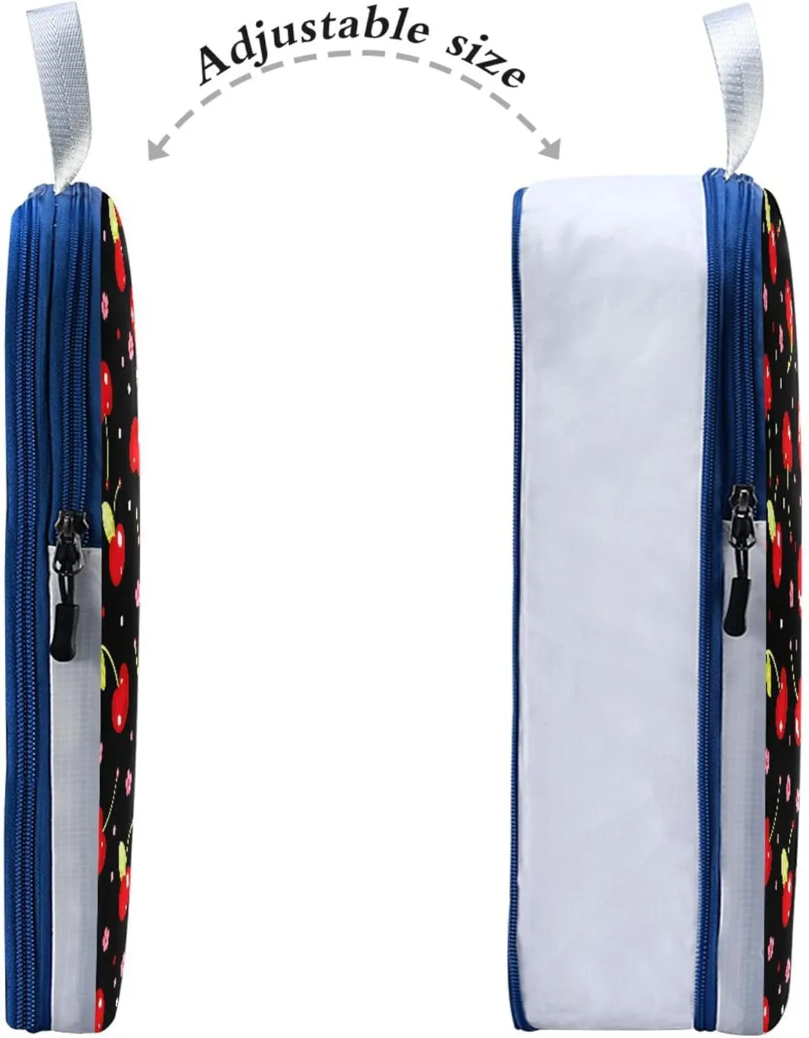 MNSRUU Compression Packing Cubes for Suitcases 3 Set, Cherries with Flowers on Black Travel Luggage Organiser Portable Toiletry Storage Bags for Clothes Shoes Home Storage