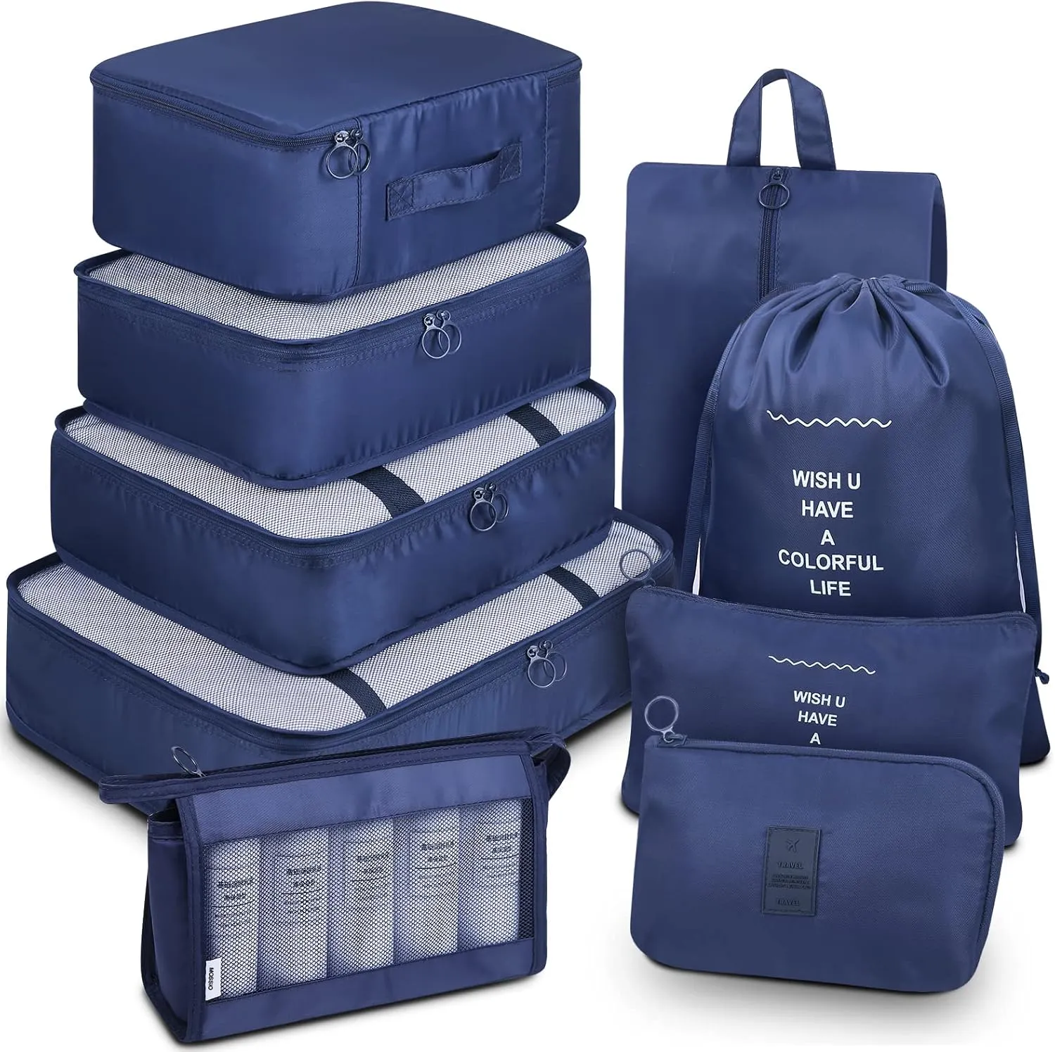 Mossio 9 Set Packing Cubes with Shoe Bag & Electronics Bag - Luggage Organizers Suitcase Travel Accessories