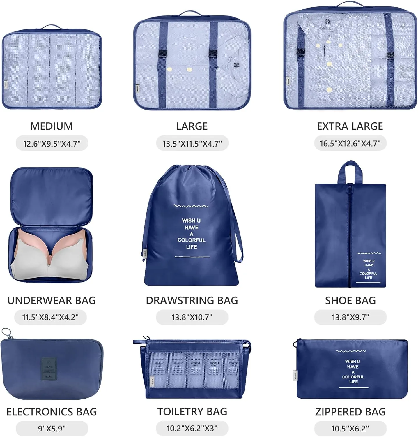 Mossio 9 Set Packing Cubes with Shoe Bag & Electronics Bag - Luggage Organizers Suitcase Travel Accessories