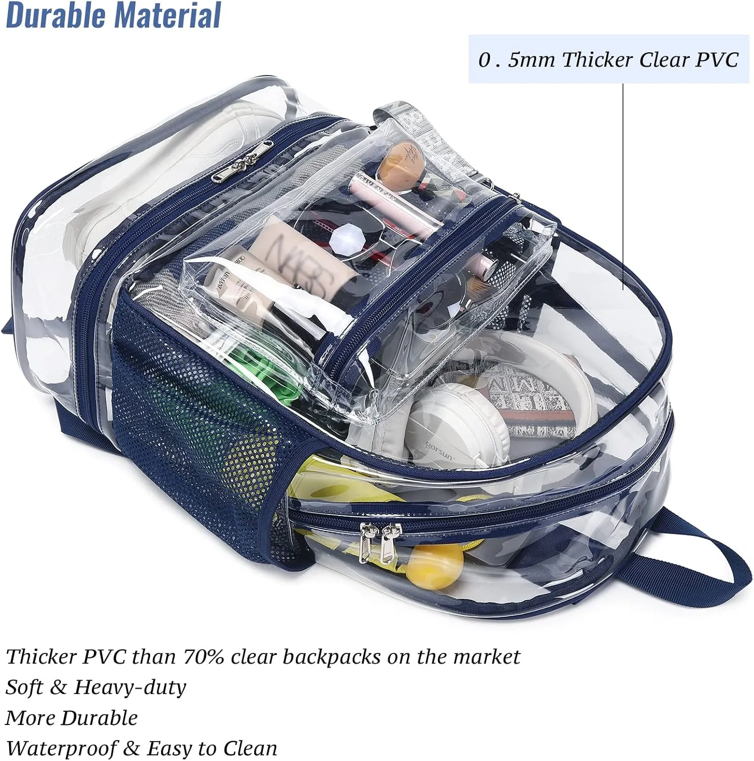 mygreen Clear Backpack with Bottom Compartment for Lunch Box or Shoes, 2-in-1 Design for School, Sports, Work, Stadium, Security, Travel, College Pink