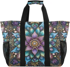Nander Beautiful Colored Mandala Reusable Grocery Bags,Large Grocery Tote Bag Water Resistant Shopping Bags Foldable Grocery Bag for Clothes,Shoes and Picnic