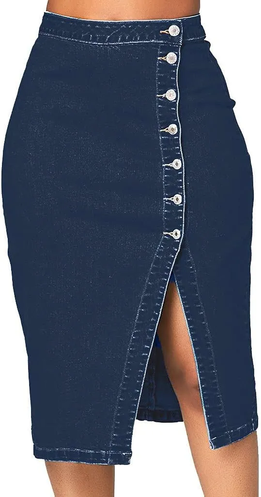 NaRHbrg Denim Skirts for Women's Casual Distressed Ripped A-Line Denim Short Skirt Zipper Front Denim Mini Skirt with Pocket