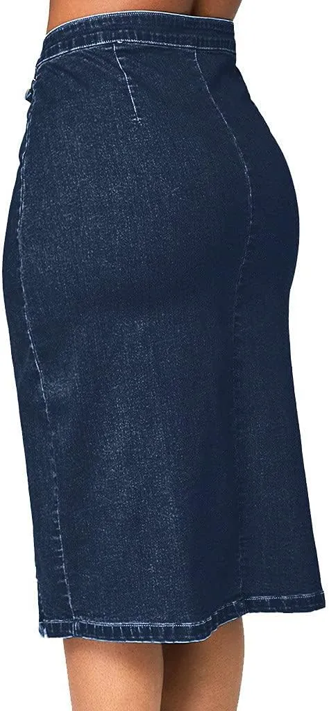 NaRHbrg Denim Skirts for Women's Casual Distressed Ripped A-Line Denim Short Skirt Zipper Front Denim Mini Skirt with Pocket