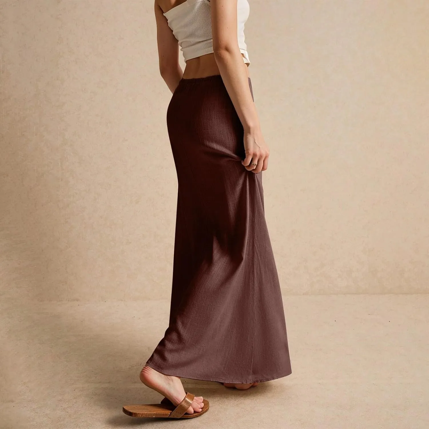 NBXNZWF Linen Skirts for Women 2025 Trendy Summer Low Rise A-Line Maxi Skirts Drawstring Waist Flowy Beach Cover Up Outfit