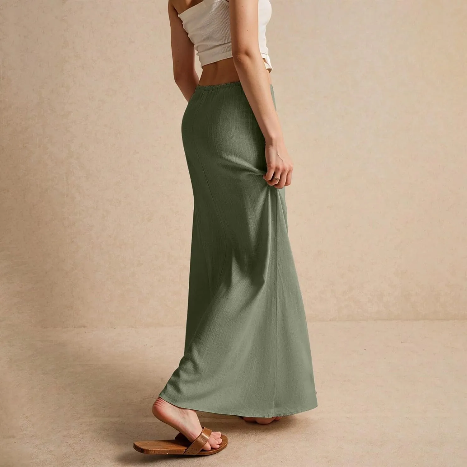 NBXNZWF Linen Skirts for Women 2025 Trendy Summer Low Rise A-Line Maxi Skirts Drawstring Waist Flowy Beach Cover Up Outfit