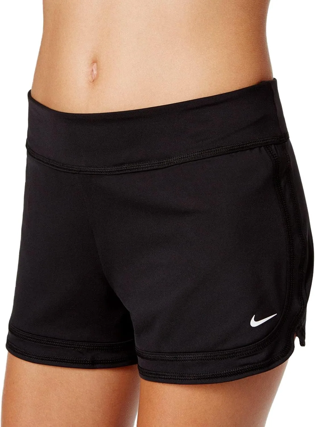 Nike Women's Black Stretch Zipper Pocket Attached Brief Full Coverage Wide Band Active Board Shorts M