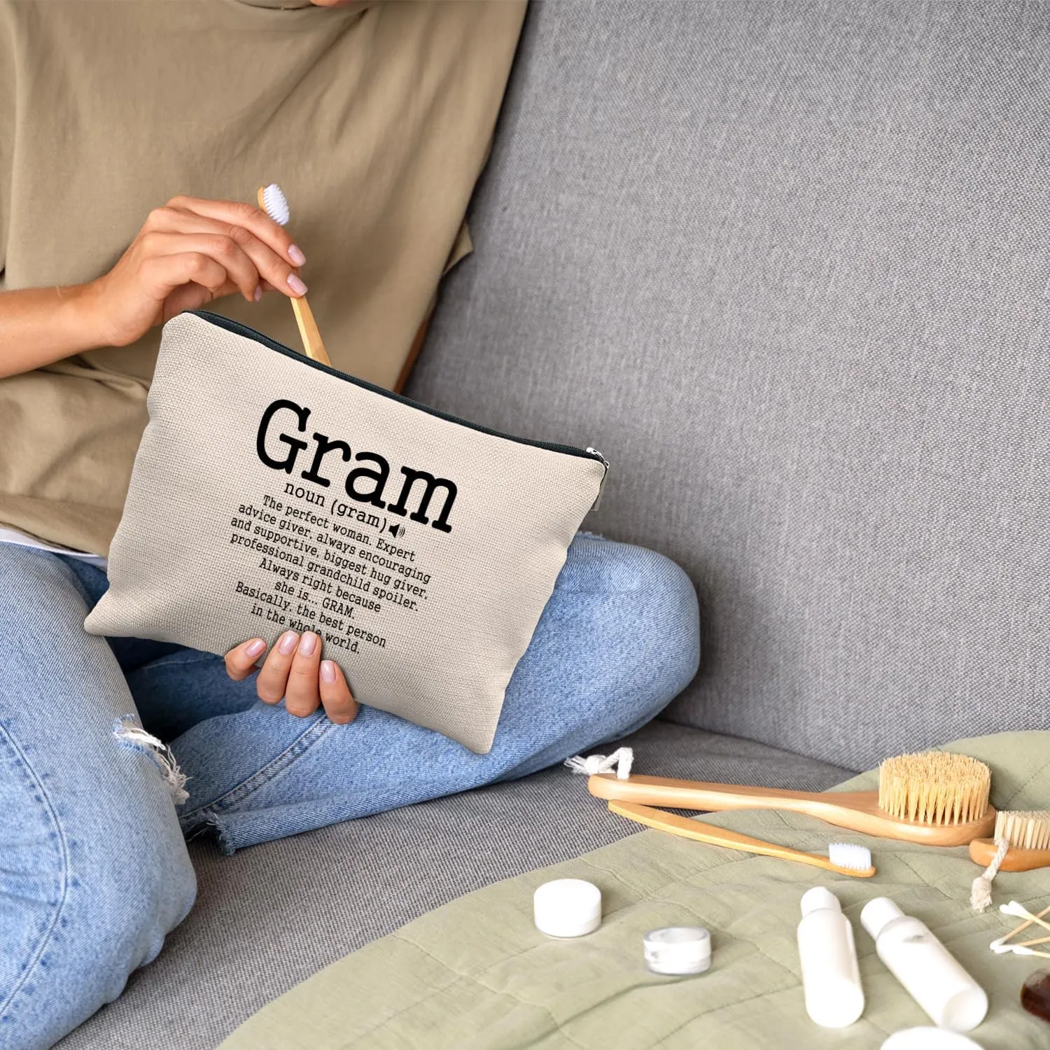 Nogrit Gram Gifts, Grandma Makeup Bag, Gram Gifts for Grandma Gifts from Grandchildren, Grandma Christmas Birthday Mother's Day Gifts, Grandma Small Cosmetic Makeup Bag for Purse