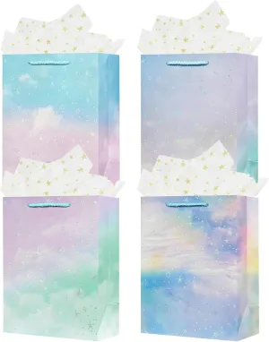 OFIHANLY 4Pcs 9" Small Size Gift Bag with Handles for Women Men Girls Boy Baby Kids Party Star Paper Gift Wrap Bags with Tissue Paper for Birthday, Party, Baby Shower, Wedding, Bridal Shower, Anniversary