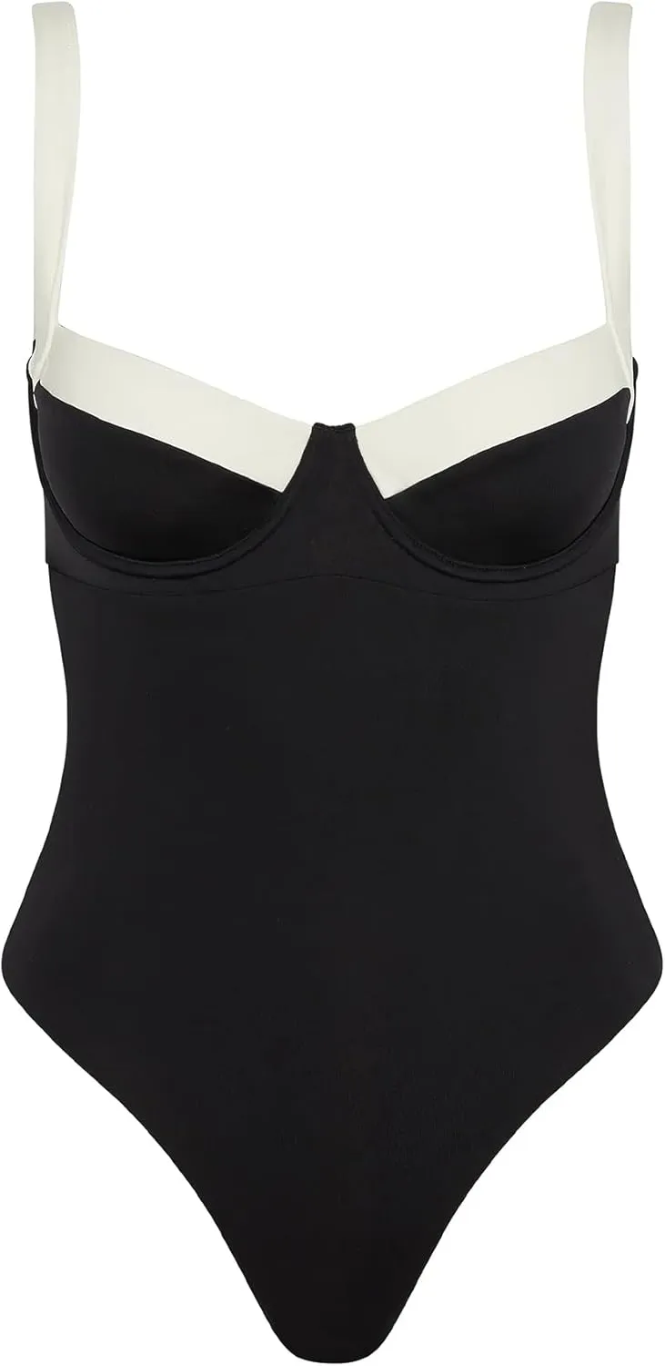 One Piece Swimsuit Women Tummy Control Push Up Underwire Swimwear Cheeky Bathing Suit Color Block Monokini