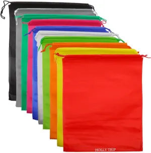 Pack of 10 Travel Shoe Bags, Portable Travel Non-Woven Shoe Packing Organizers Tote Bags w/Drawstring For Men and Women, 15.3"x11.5" (Multicolor)