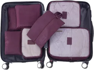 Packing Cubes 6PCS Suitcase Organizer Folding Travel Packing Organizers Zippered Luggage Organizer Bags for Clothes Shoes Cosmetics Toiletries Wine Red, Space Saver Bags