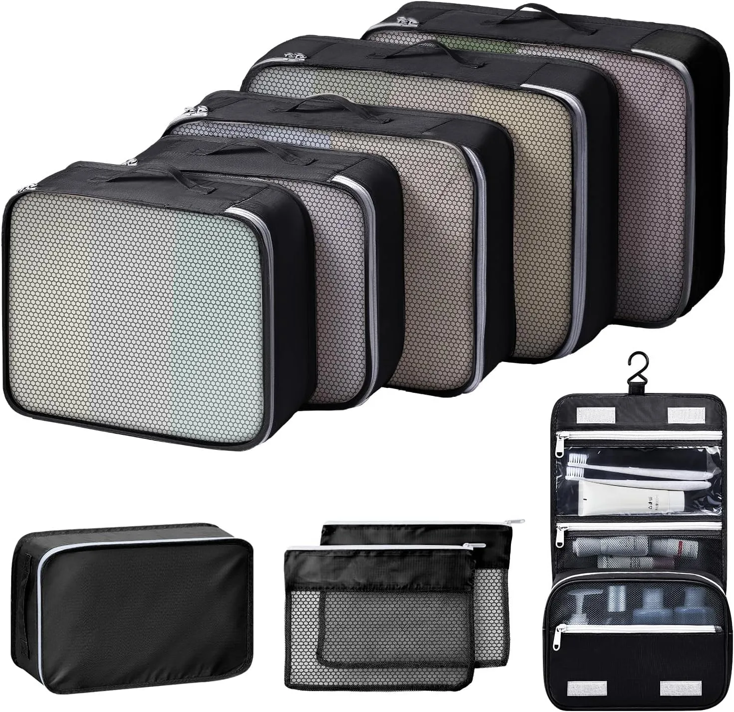 Packing Cubes 9 Set, Travel Organizer Bags for Luggage Packing Cubes for Carry on Suitcase, Travel Organizer for Toiletries Data Cable Clothes Shoes.(Black)