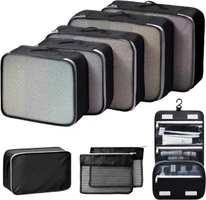 Packing Cubes 9 Set, Travel Organizer Bags for Luggage Packing Cubes for Carry on Suitcase, Travel Organizer for Toiletries Data Cable Clothes Shoes.(Black)