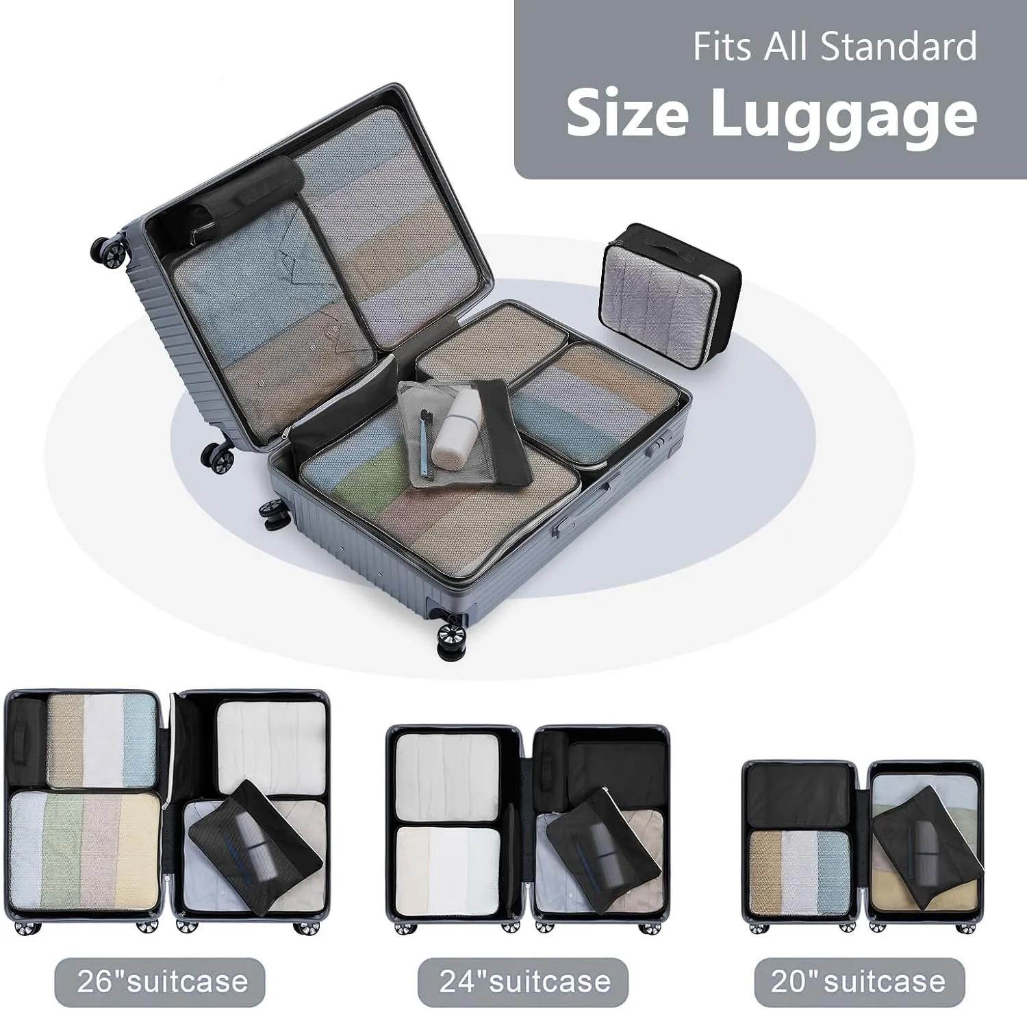 Packing Cubes 9 Set, Travel Organizer Bags for Luggage Packing Cubes for Carry on Suitcase, Travel Organizer for Toiletries Data Cable Clothes Shoes.(Black)