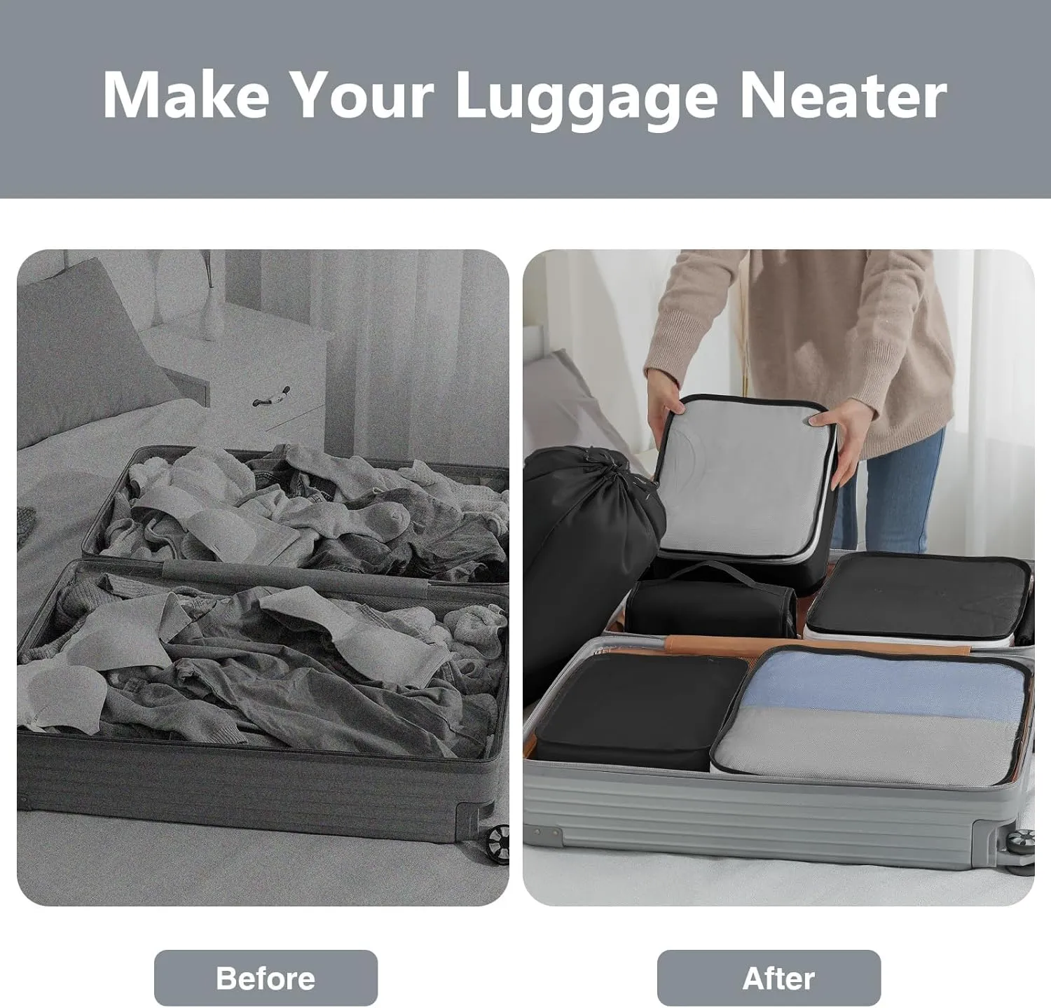 Packing Cubes 9 Set, Travel Organizer Bags for Luggage Packing Cubes for Carry on Suitcase, Travel Organizer for Toiletries Data Cable Clothes Shoes.(Black)