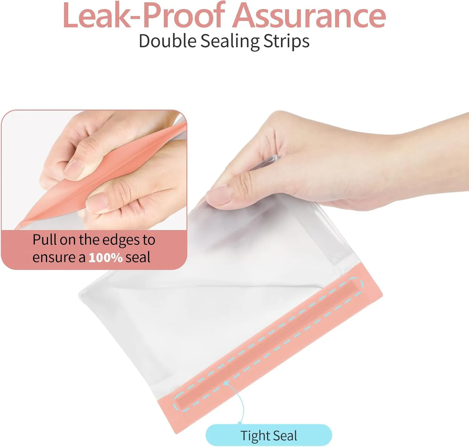 PACKISM Leak Proof Clear Travel Bags - Sealed Quart Size Travel Bag TSA Approved, Reusable Clear Makeup Bag with Flat Bottom, Food-grade PEVA, 1L 1M 1S, Pink