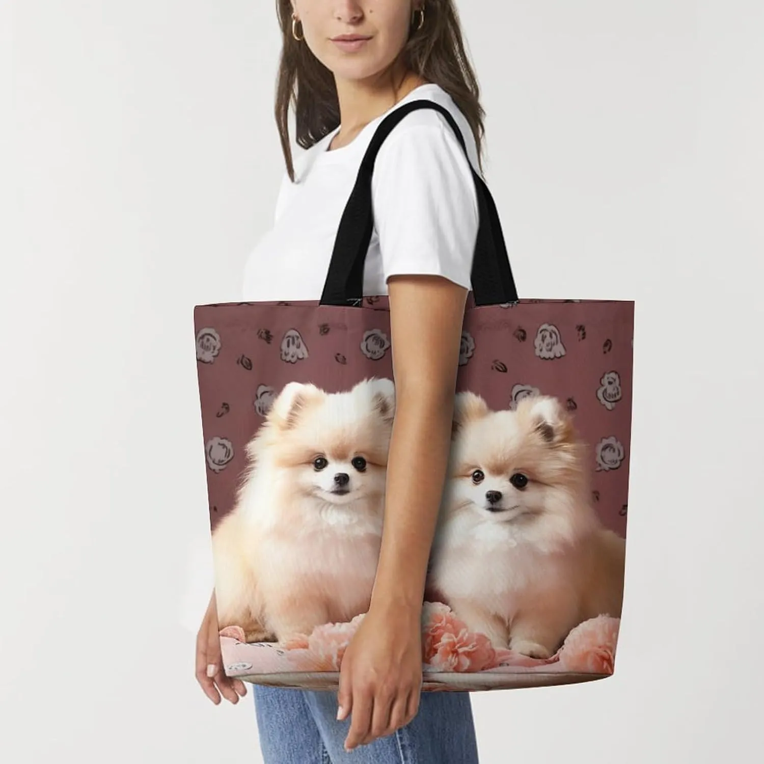 Painting Flower Pigs Beach Bag Reusable Tote Bag Foldable Grocery Bags Women Shopping Bags for Daily Essentials