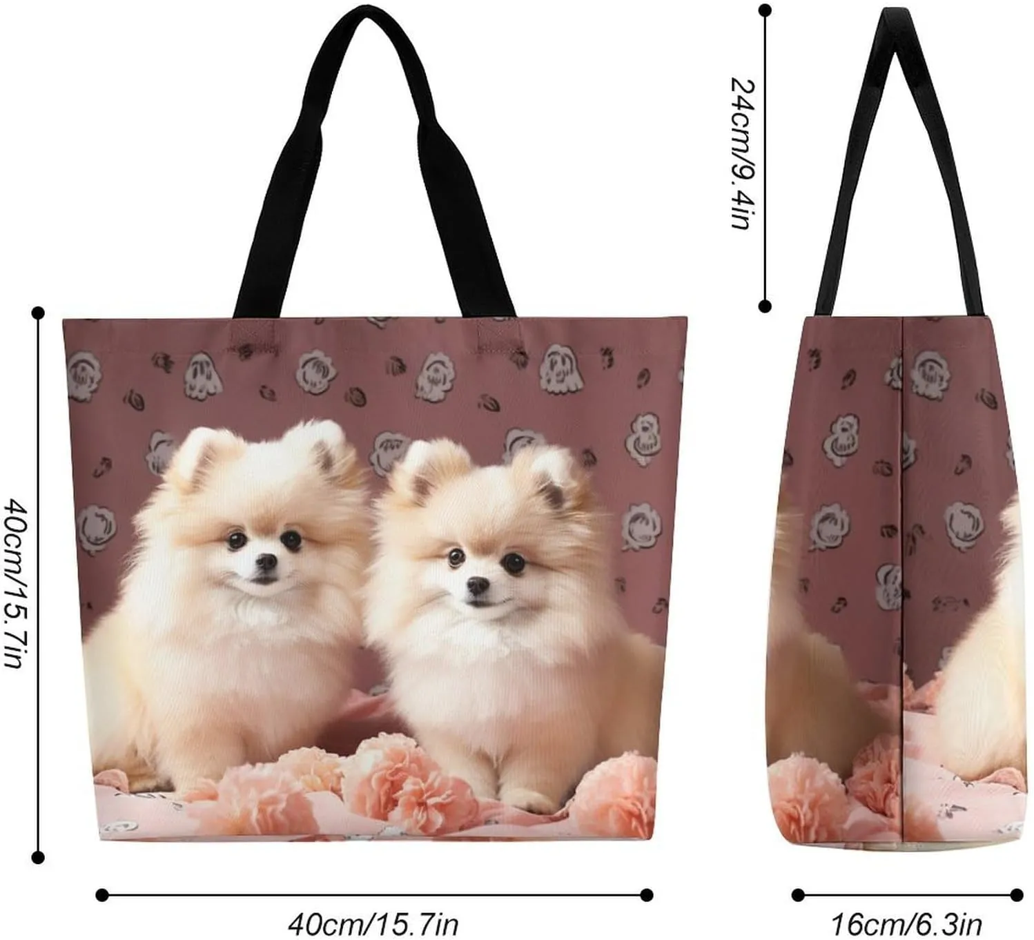 Painting Flower Pigs Beach Bag Reusable Tote Bag Foldable Grocery Bags Women Shopping Bags for Daily Essentials
