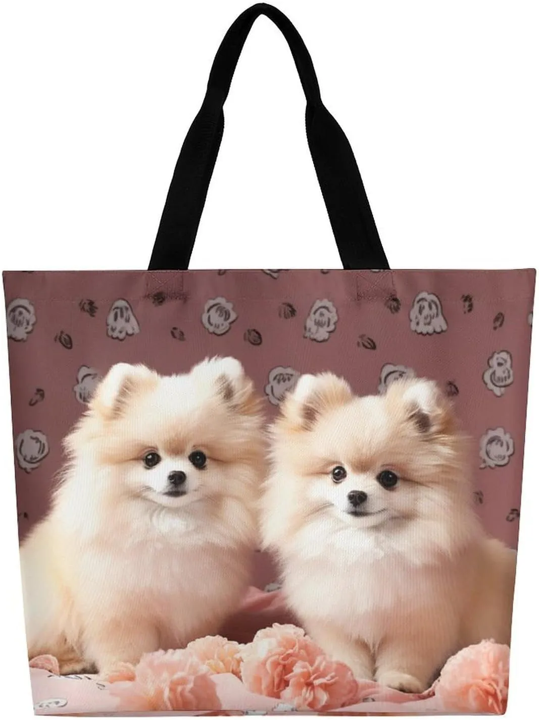 Painting Flower Pigs Beach Bag Reusable Tote Bag Foldable Grocery Bags Women Shopping Bags for Daily Essentials