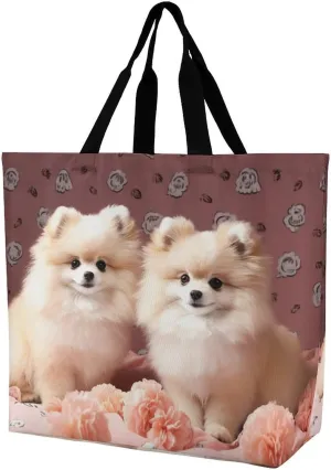 Painting Flower Pigs Beach Bag Reusable Tote Bag Foldable Grocery Bags Women Shopping Bags for Daily Essentials