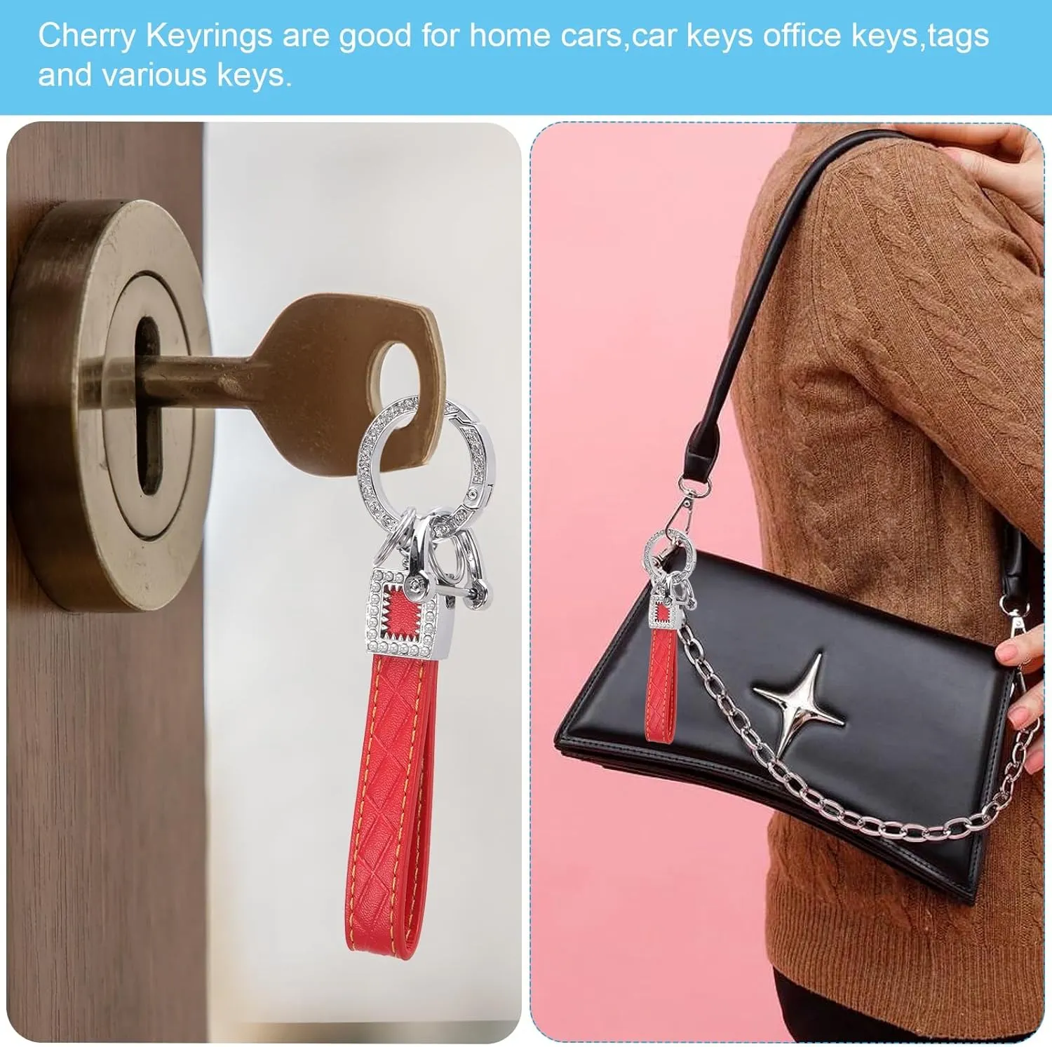 PATIKIL Leather Car Keychain, Bling Wristlet Keychains Key Fob Holder with Keyrings for Bag Backpacks Accessories