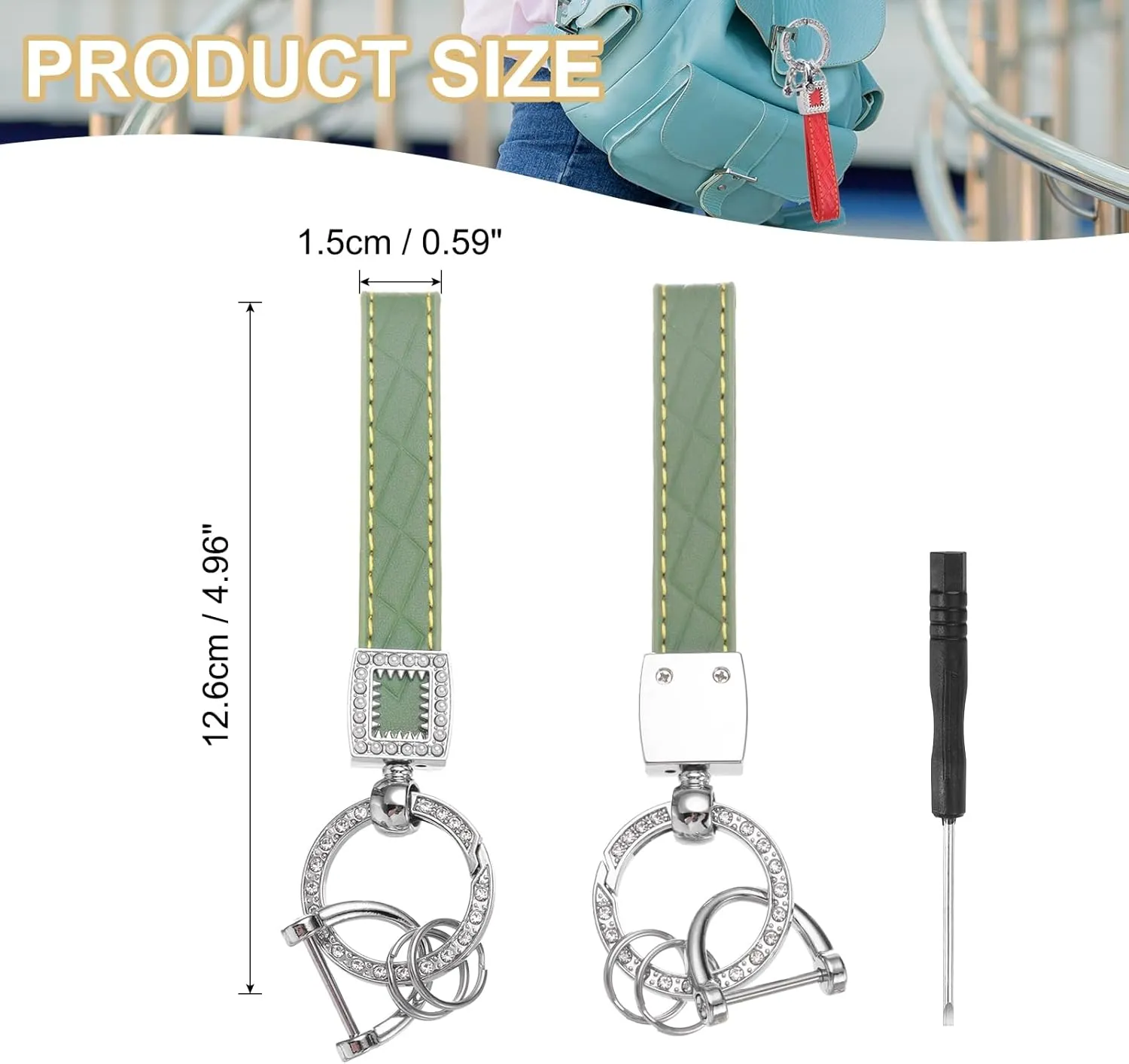 PATIKIL Leather Car Keychain, Bling Wristlet Keychains Key Fob Holder with Keyrings for Bag Backpacks Accessories