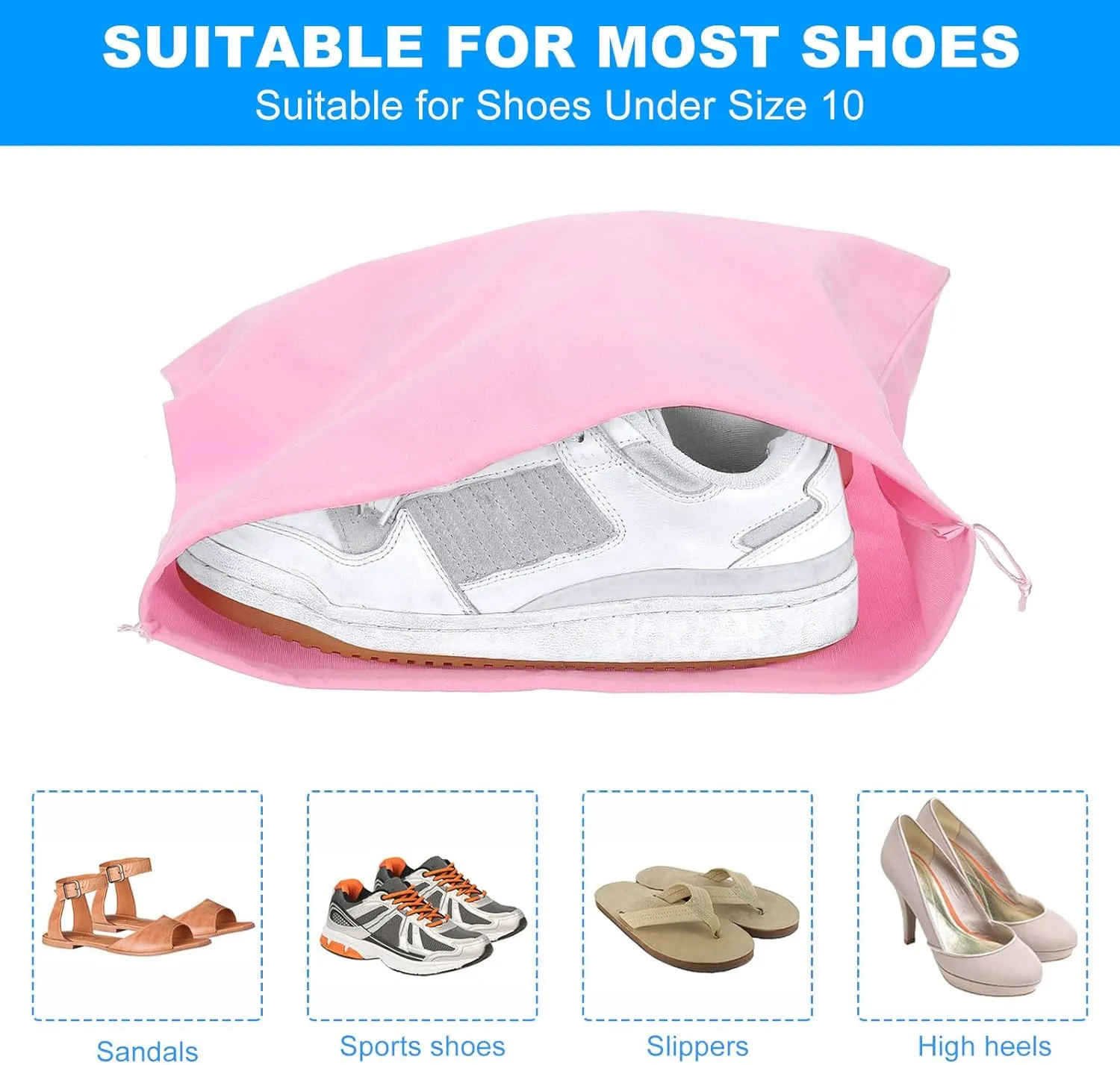 PATIKIL Shoe Dust Bag, 2 Pack Duster Flannel Shoes Pouch with Drawstring Washable Breathable Travel Shoe Bags for Home Luggage Storage, 12x17" Pink