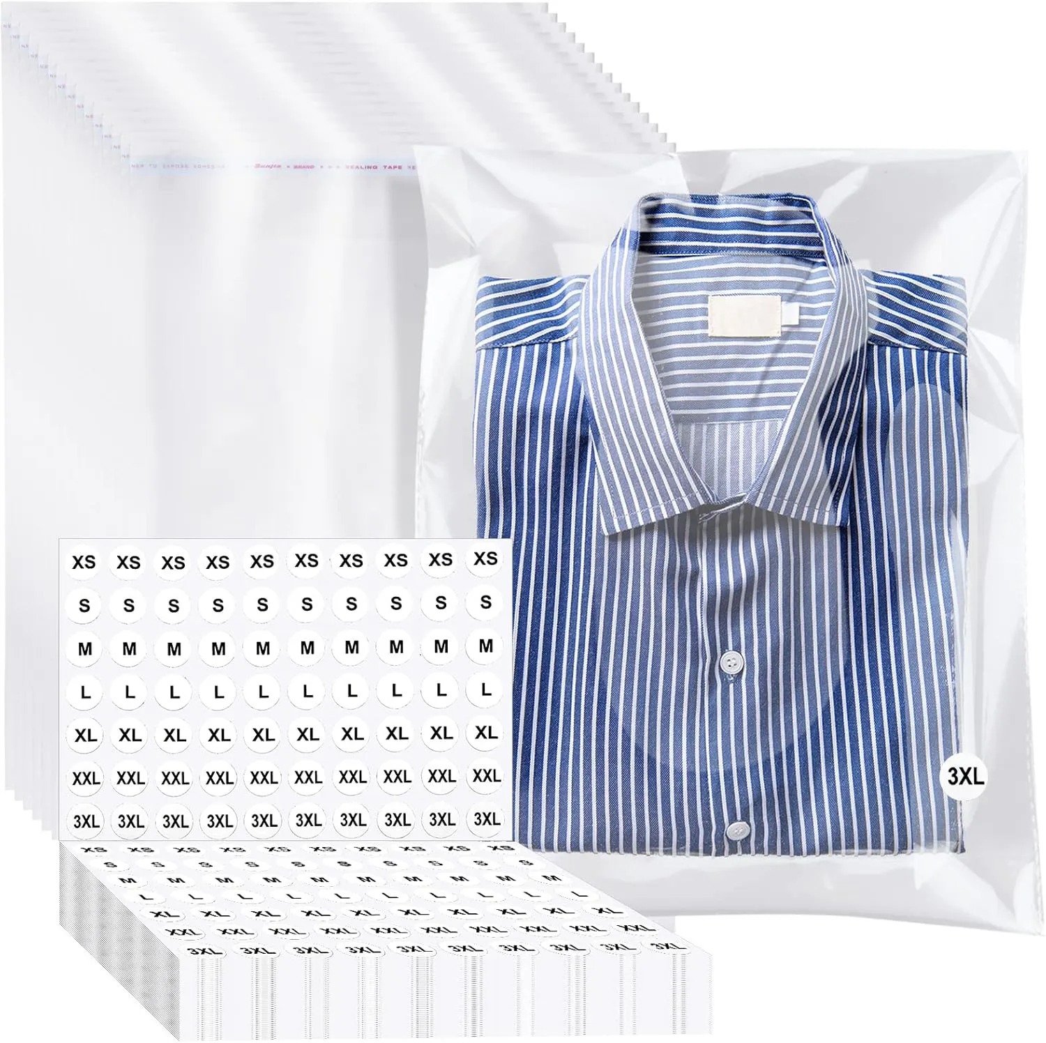 PerKoop 400 Pcs T Shirt Bags Clear Cellophane Plastic Thick Self Adhesive Clear T Shirt Bags for Packaging with 1400 Pcs Size Stickers 10"x13" Resealable Clothing Package for Jeans Small Business