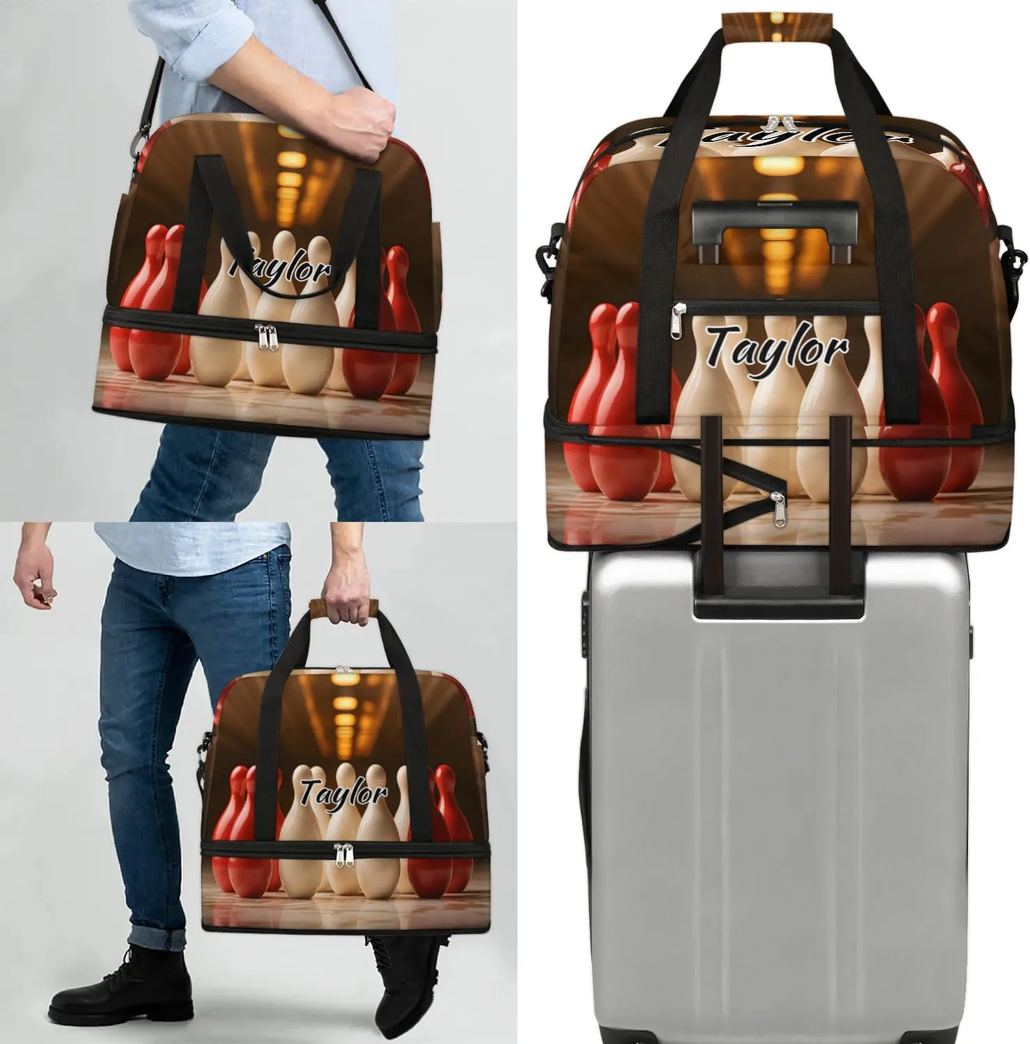 Personalized Duffel Bag with Name, Custom Bowling Travel Sports Gym Yoga Beach Bag Customized Weekender Overnight Bag with Shoes Compartment for Women, Sport Bowling Ball