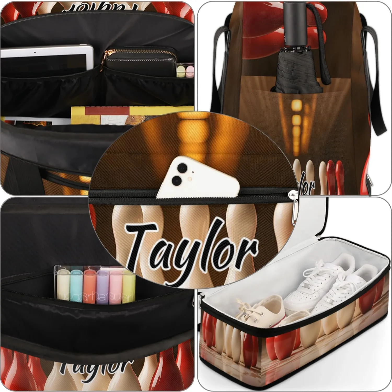 Personalized Duffel Bag with Name, Custom Bowling Travel Sports Gym Yoga Beach Bag Customized Weekender Overnight Bag with Shoes Compartment for Women, Sport Bowling Ball
