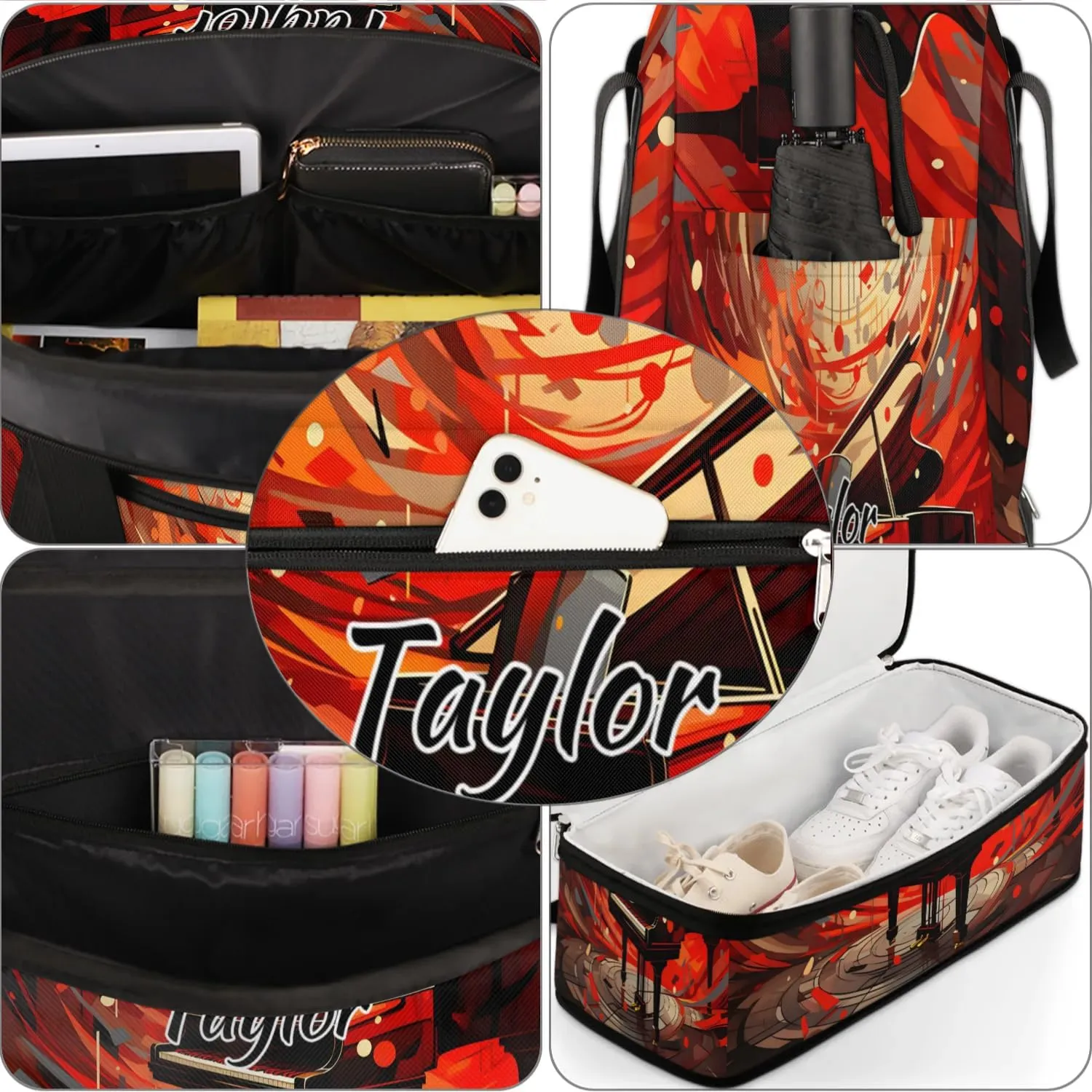 Personalized Duffel Bag with Name, Custom Music Travel Sports Gym Yoga Beach Bag Customized Weekender Overnight Bag with Shoes Compartment for Women, Piano Art