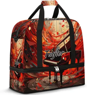 Personalized Duffel Bag with Name, Custom Music Travel Sports Gym Yoga Beach Bag Customized Weekender Overnight Bag with Shoes Compartment for Women, Piano Art