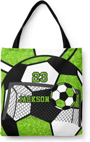 Personalized Name Gym Sport Soccer Ball Red Handbag Gift Bags Christmas Treat Bags for Holiday Party Gift Bags