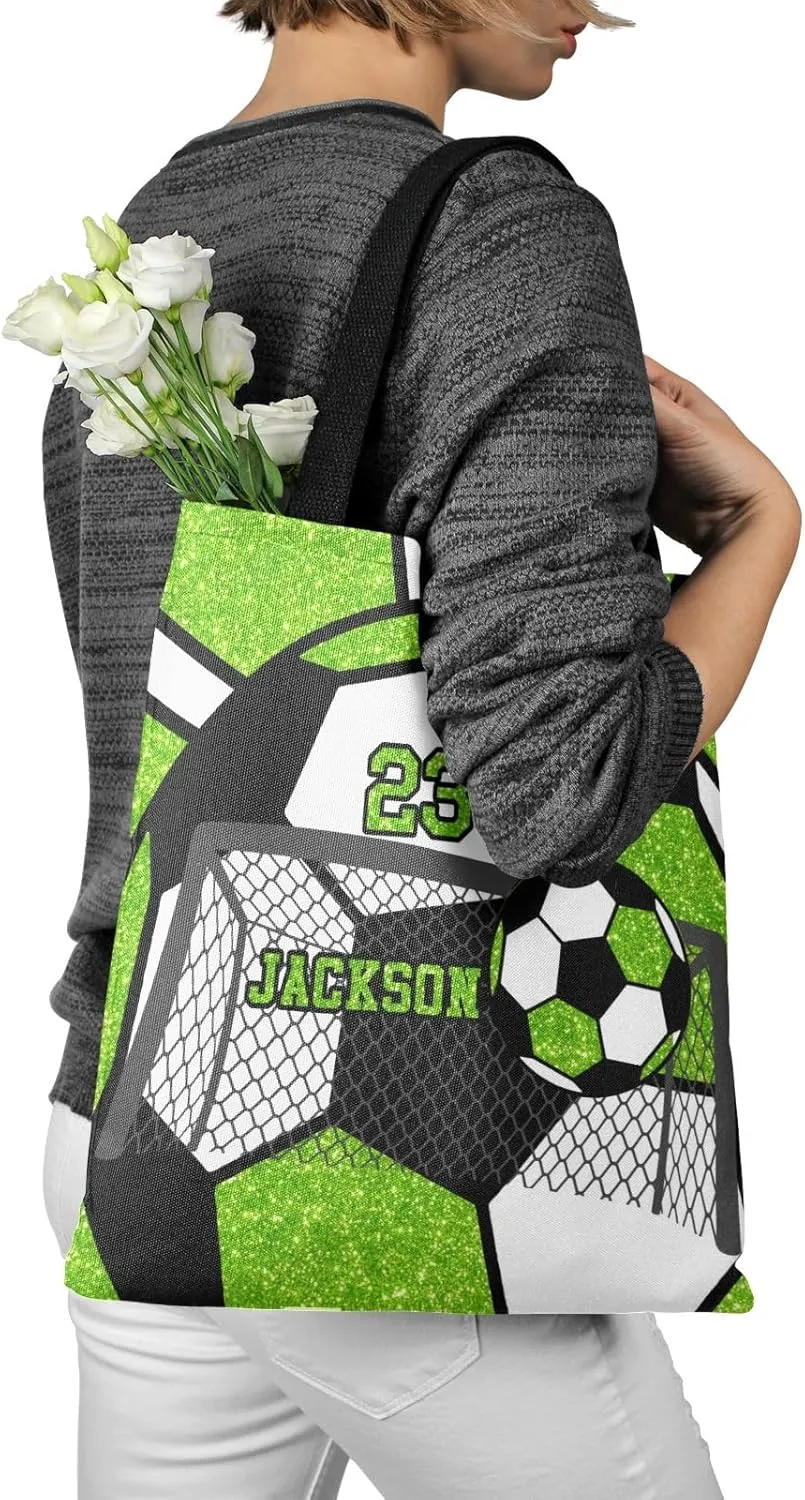 Personalized Name Gym Sport Soccer Ball Red Handbag Gift Bags Christmas Treat Bags for Holiday Party Gift Bags