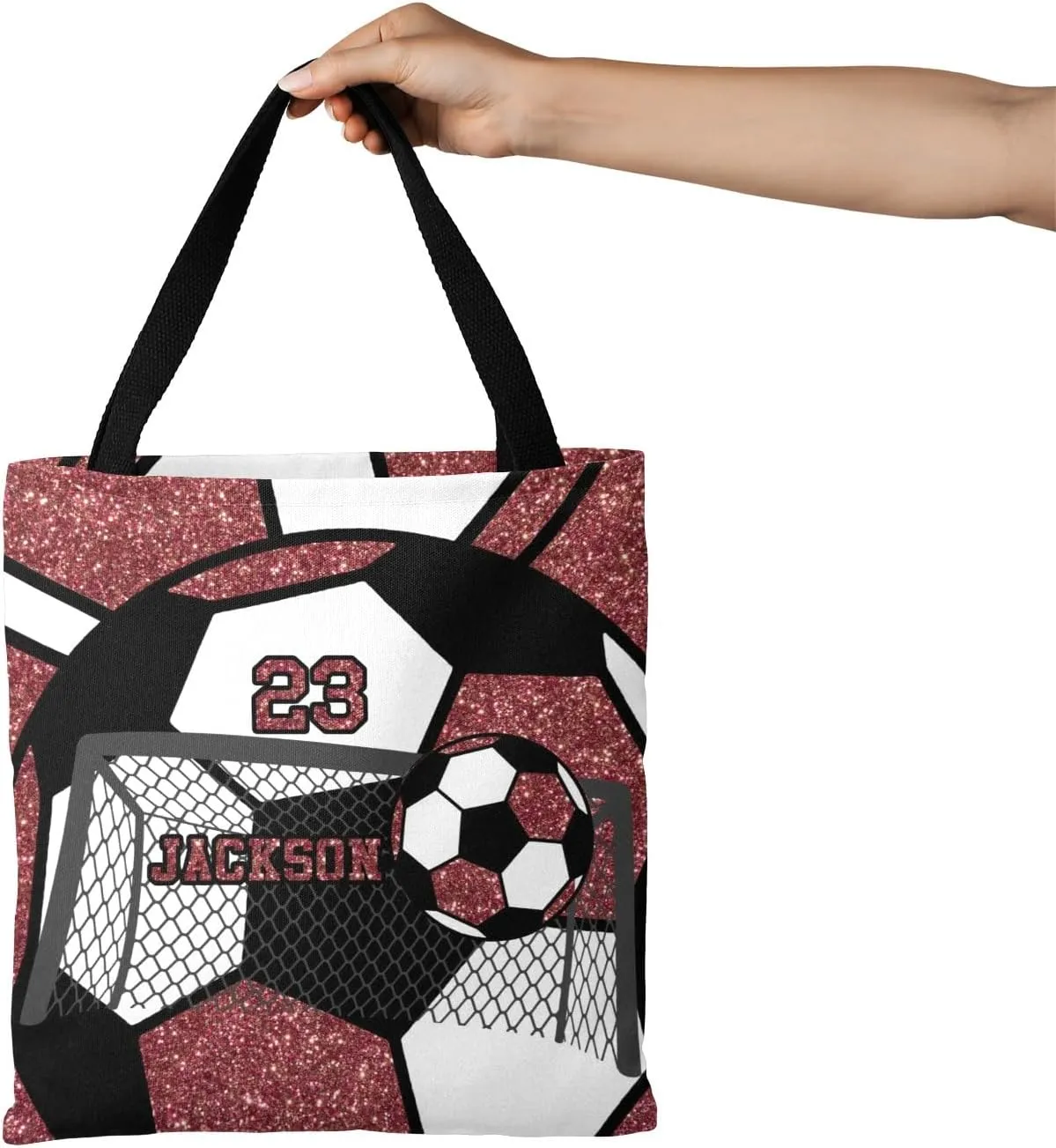 Personalized Name Gym Sport Soccer Ball Red Handbag Gift Bags Christmas Treat Bags for Holiday Party Gift Bags