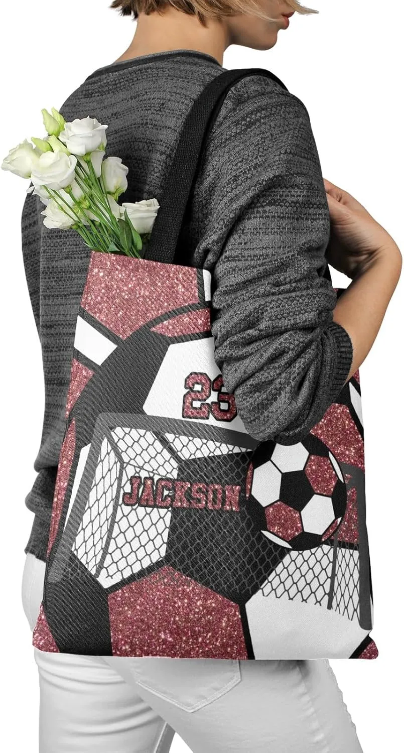 Personalized Name Gym Sport Soccer Ball Red Handbag Gift Bags Christmas Treat Bags for Holiday Party Gift Bags