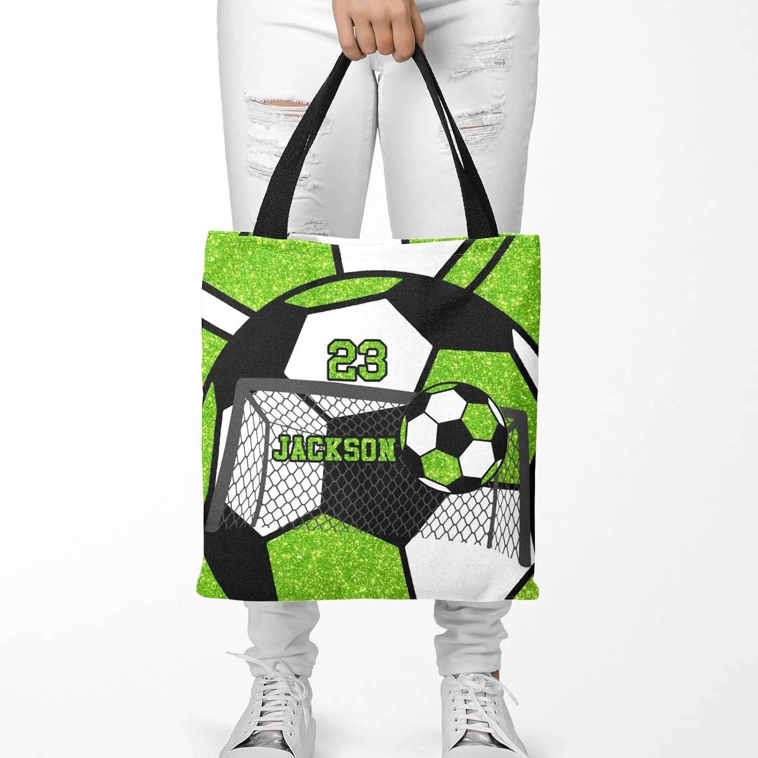 Personalized Name Gym Sport Soccer Ball Red Handbag Gift Bags Christmas Treat Bags for Holiday Party Gift Bags